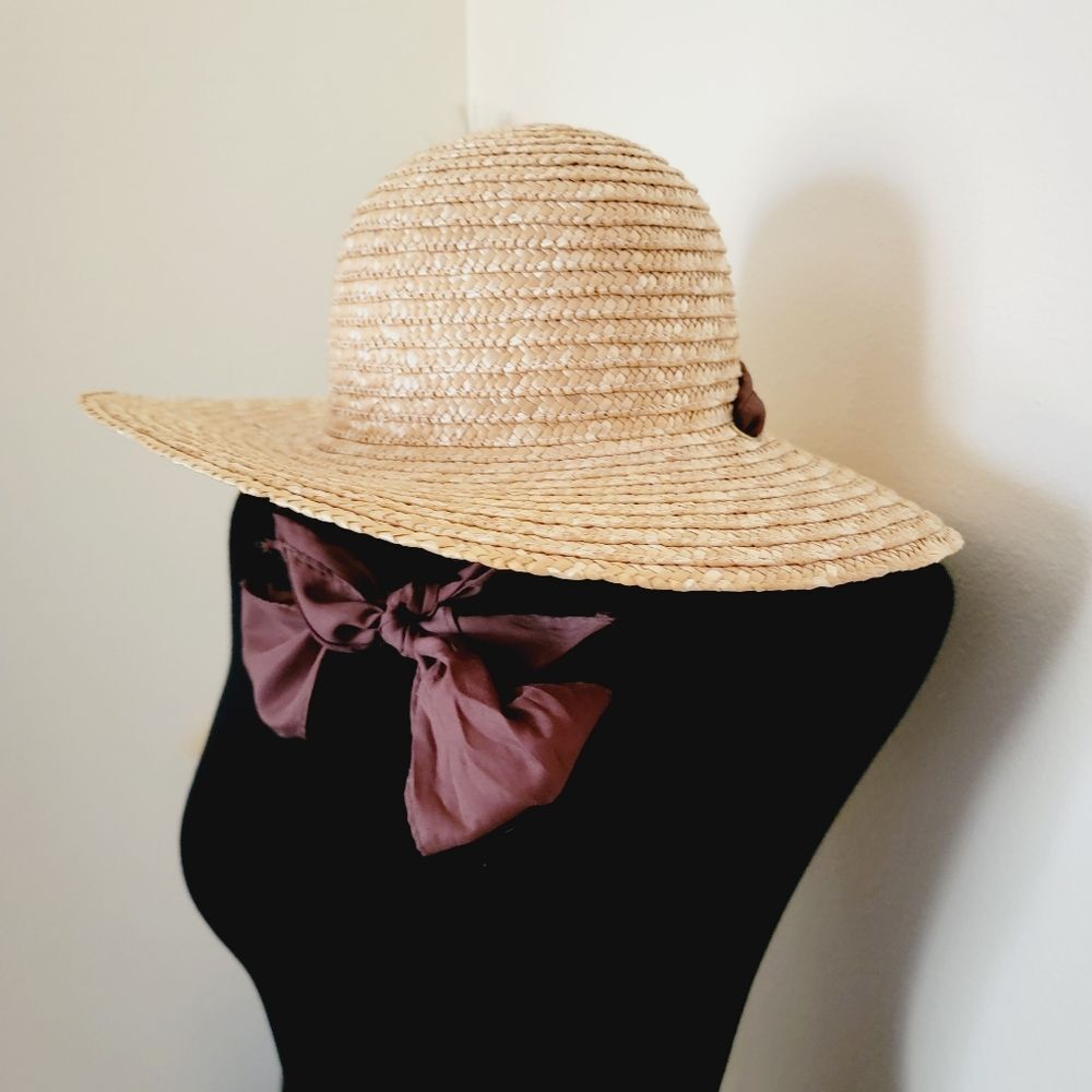 Vintage light tan Straw Romantic floppy big bow Hat